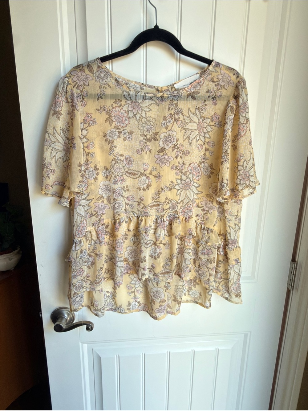 june & hudson Yellow Floral Peplum Tunic